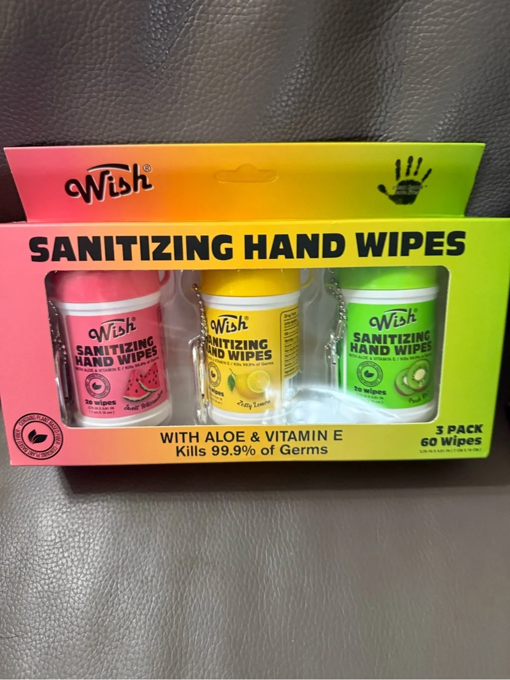 Wish Sanitizing Hand Wipes 3-Pack (Pink, Yellow, Green)